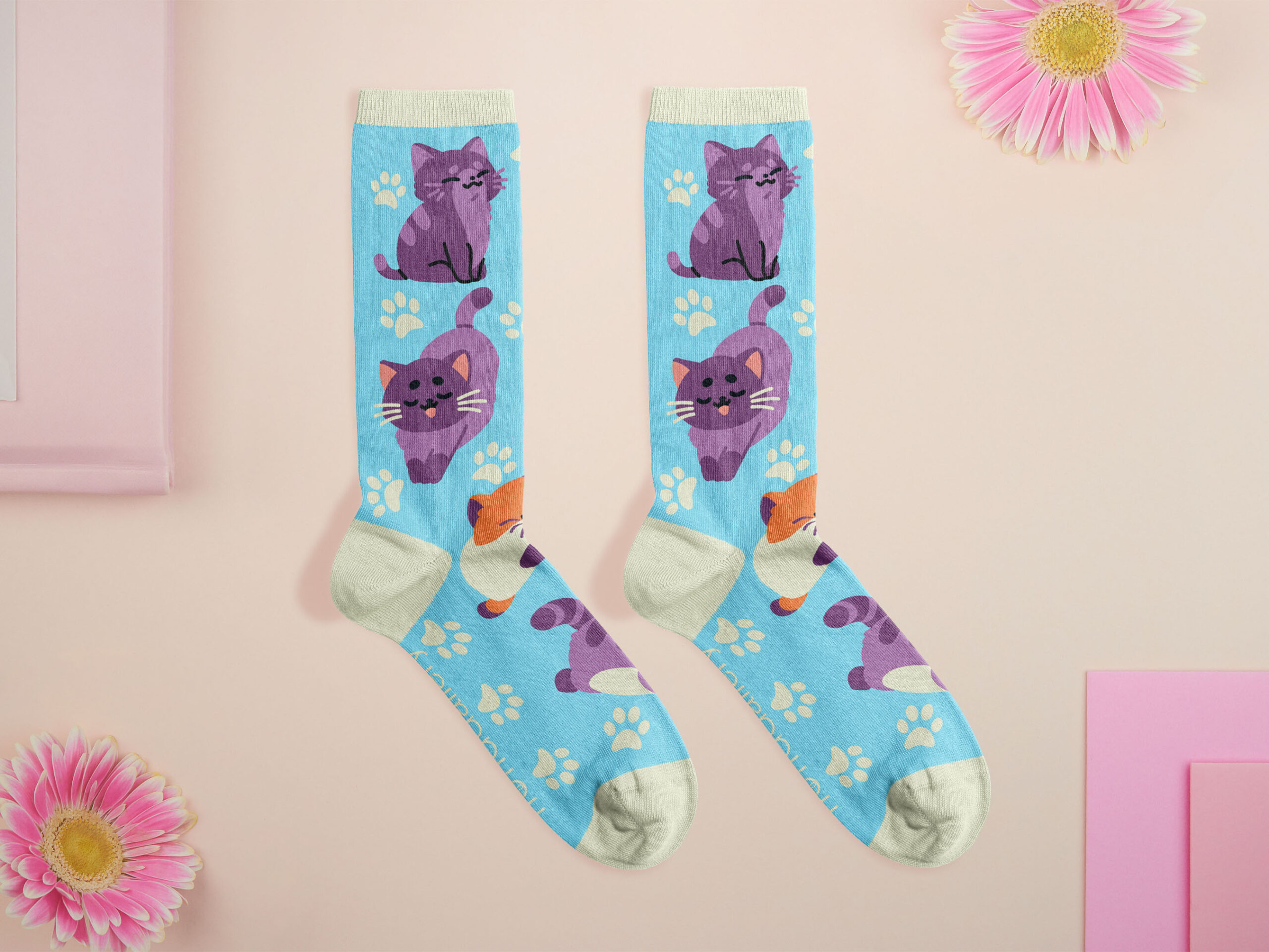 Cats & Kittens Cute Organic Cotton Crew Socks by Nona Gallery 3 Cats & Kittens Cotton Crew Socks | Cute Knitted Socks - Image 1