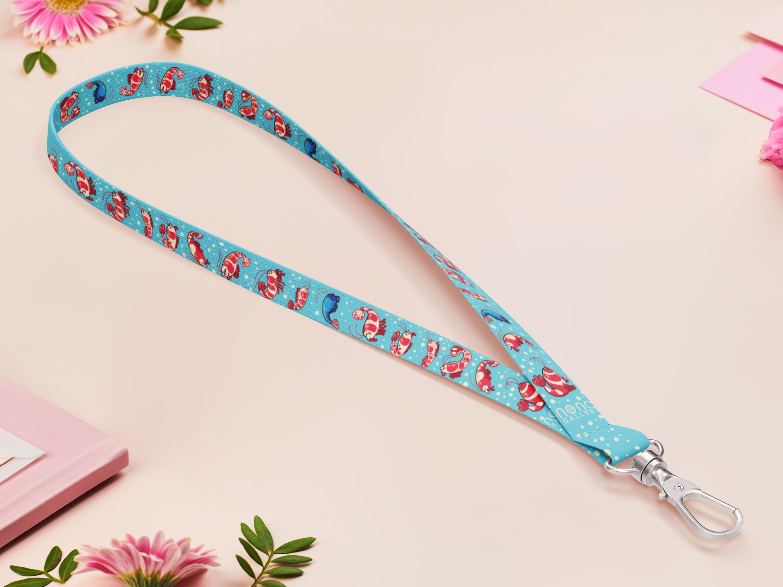 Shrimp Cute Blue Lanyard by Nona Gallery 1 Shrimp Lanyard: Cute Animal ID Holder Fabric Strap - Image 1