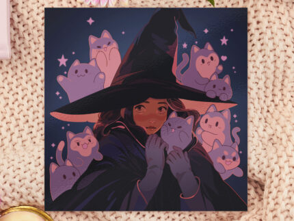 Ghost Cat Witch Art Print: Gothic Anime Home Decor