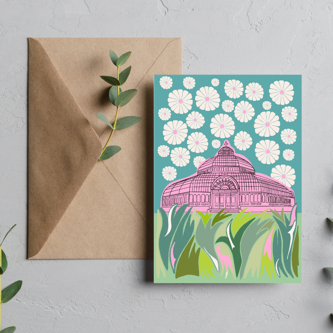 3.png Pink Palms Greeting Card - Image 1