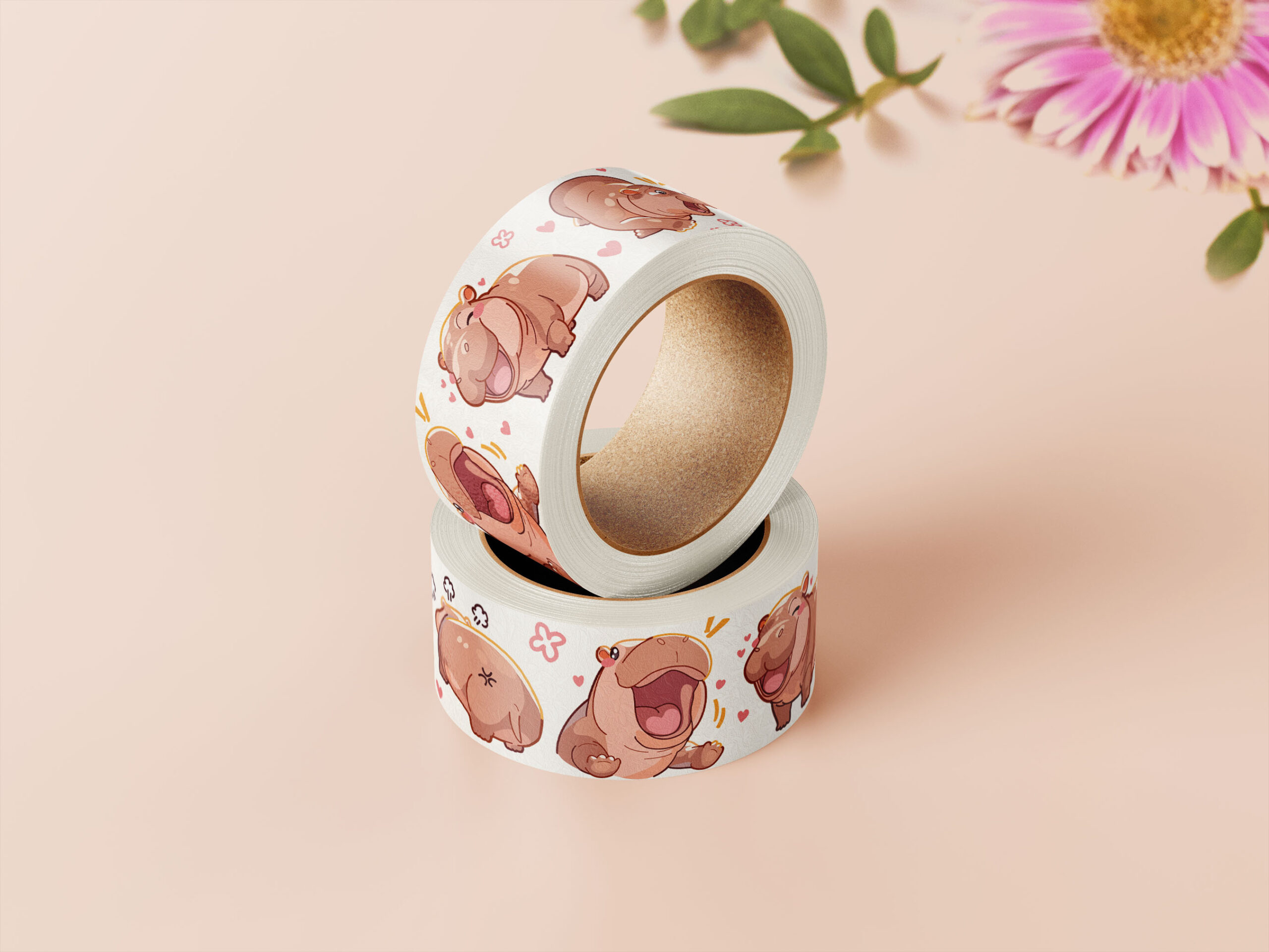 Mockups Design Pygmy Hippos Washi Tape: Cute Baby Animal Journaling Crafting Tape - Image 1