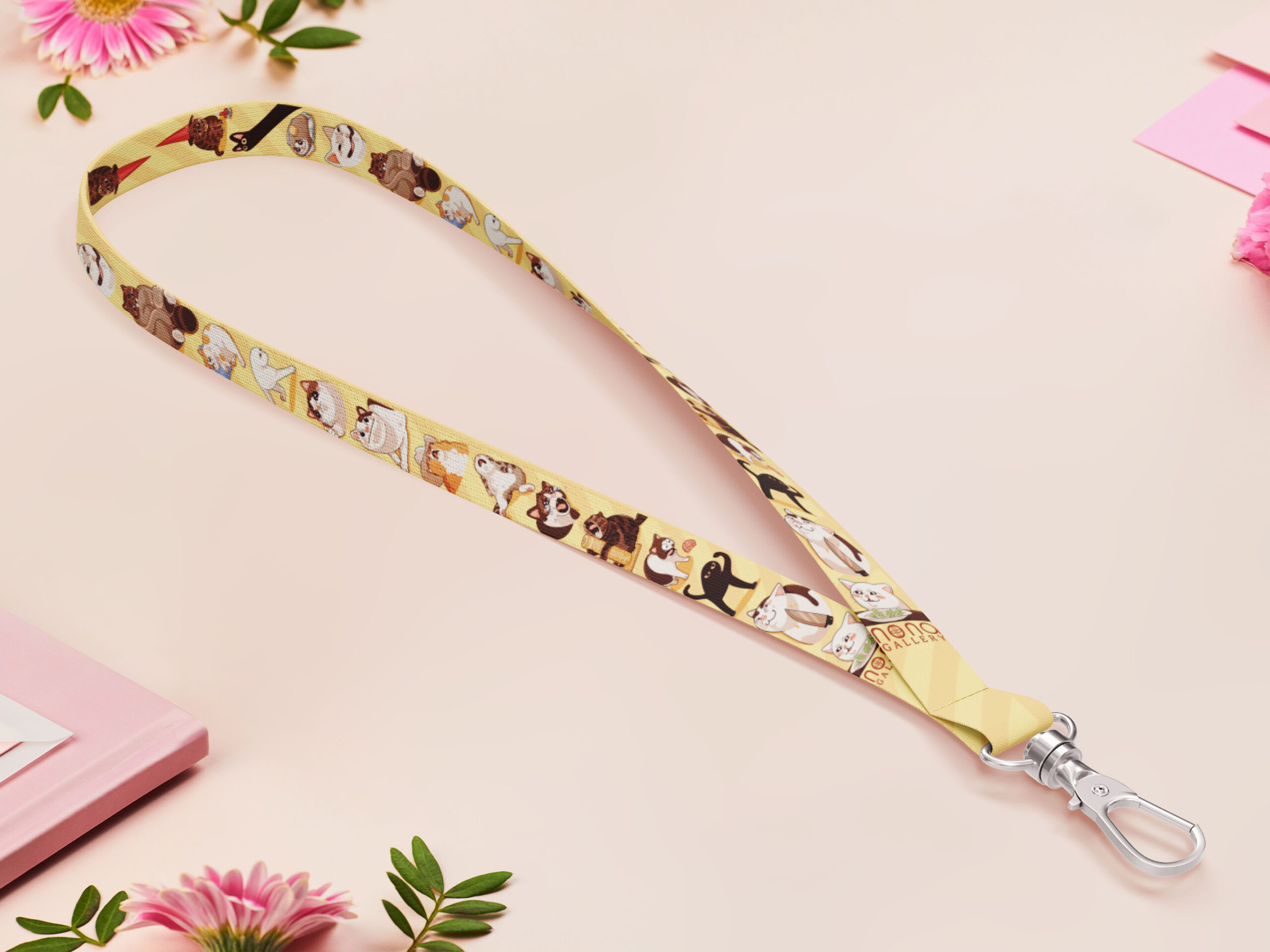 Meme Cats Cute Yellow Lanyard by Nona Gallery 1 Meme Cats Lanyard: Viral Funny Internet Cats ID Card Holder Strap - Image 1