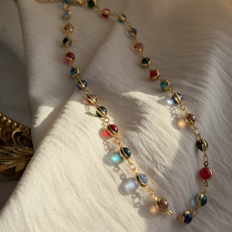 Multicolour Gemstone Bezel Station Necklace