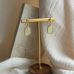 Gold Plated Oval Stone Drop Earrings - Image 3