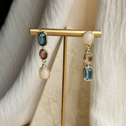 Asymmetric Triple Stone Cascade Drop Earrings